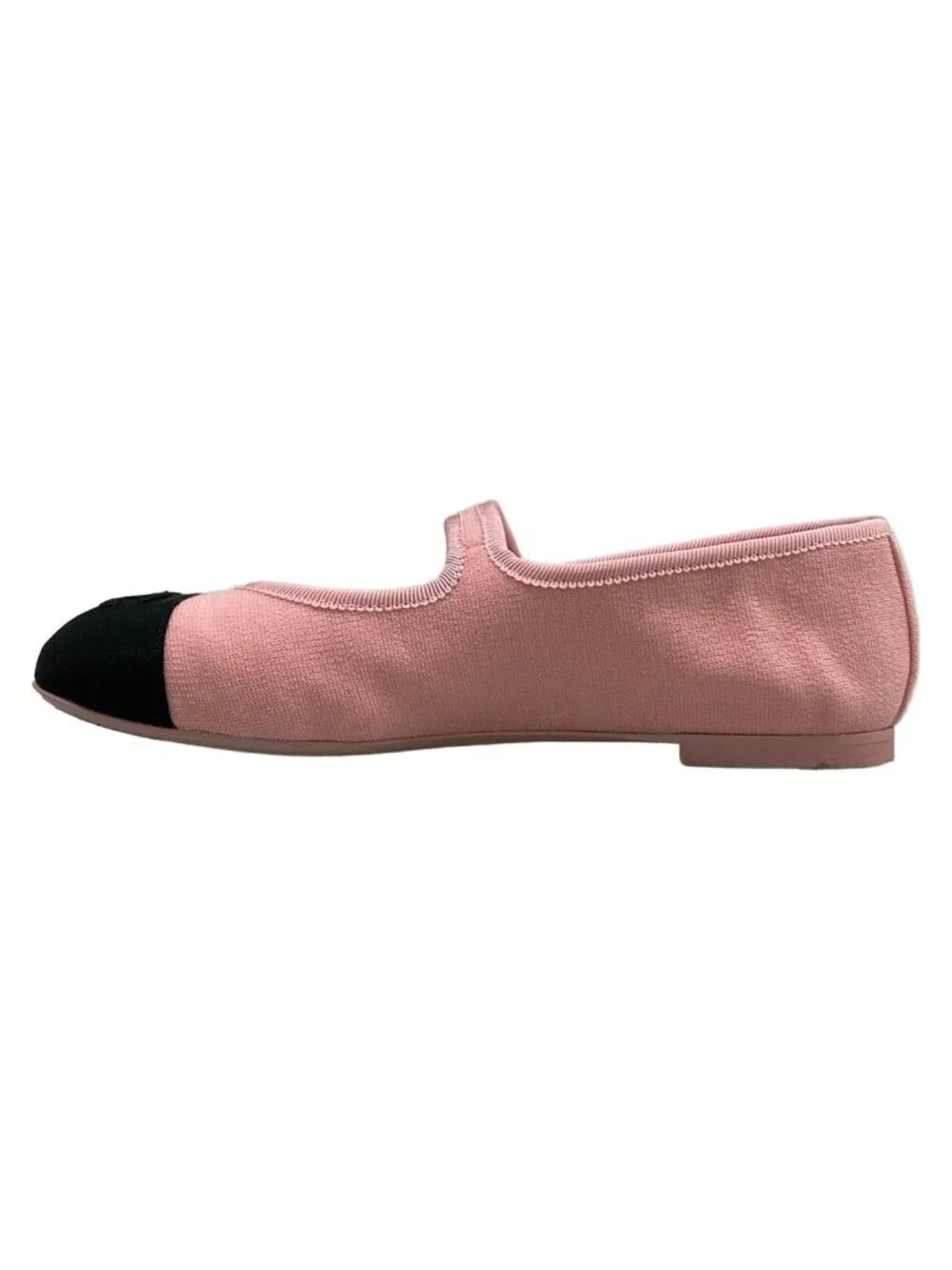 Chanel Flat Shoes C Light Pink Black CC Logo Cotton